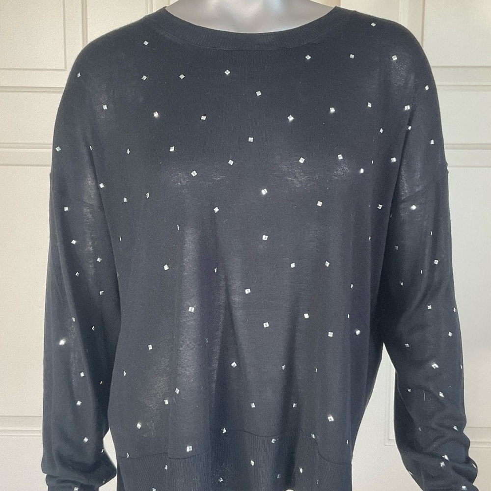 Zara Black Sweater Rhinestones Long Sleeves Pullover Blended Knit Size Medium - Picture 5 of 10